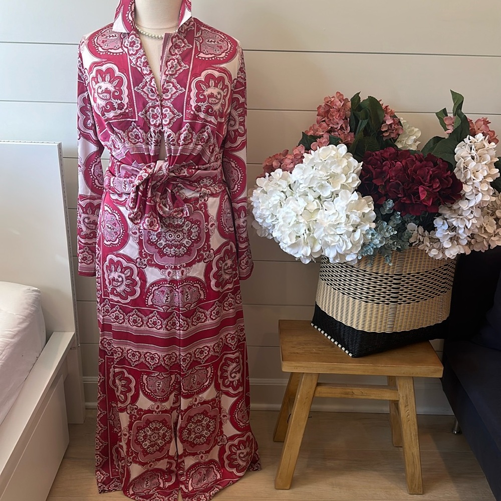 Cupcakes & Cashmere Paisley pink dress matching set wide leg button down top
